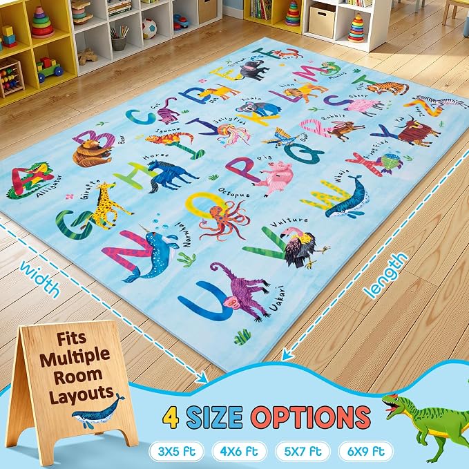 6x9 ABC Classroom Rug for Kids Playroom, Alphabet Rug - Image 2