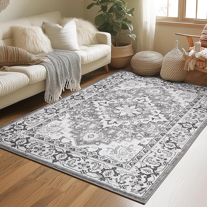 Lessymo 4 x 6 Area Rugs for Living Room- Machine Washable Area Rugs Boho Faux by Lessymo