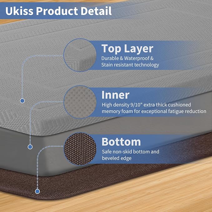 UKISS 9/10"" Extra Thick Cushioned Anti Fatigue Kitchen Mat, Waterproof High - Image 6