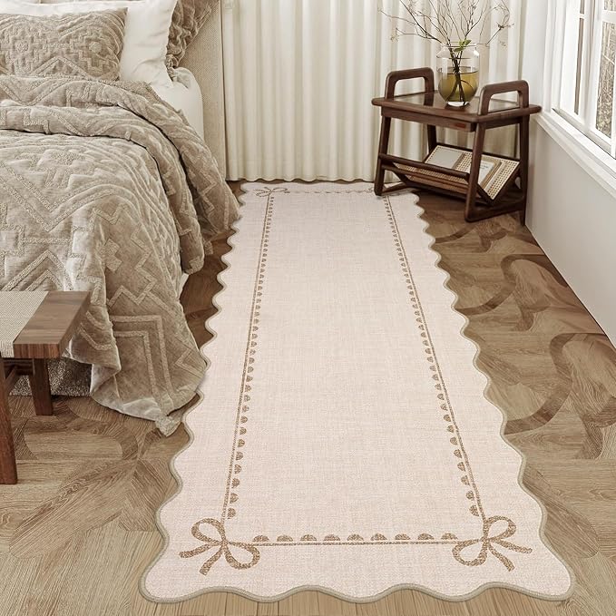 GarveeHome Scalloped Bow Rug for Living Room, Solid Beige Rug for Dorm - Image 7