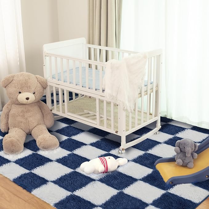 Super Soft Rug for Bedroom, 8x10 ft Blue and White Area Rug Classic Checkered - Image 3
