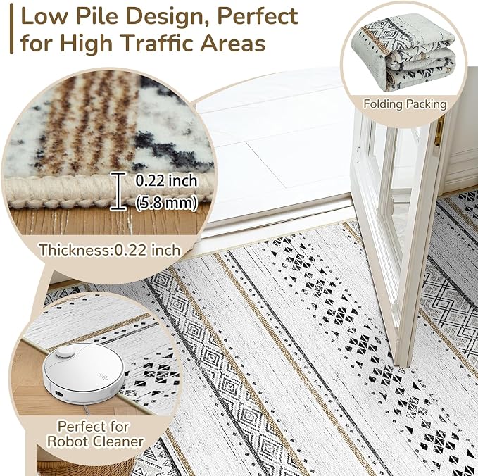 BESTSWEETIE 8x10 Area Rugs for Living Room Washable Moroccan Farmhouse Neutral - Image 4
