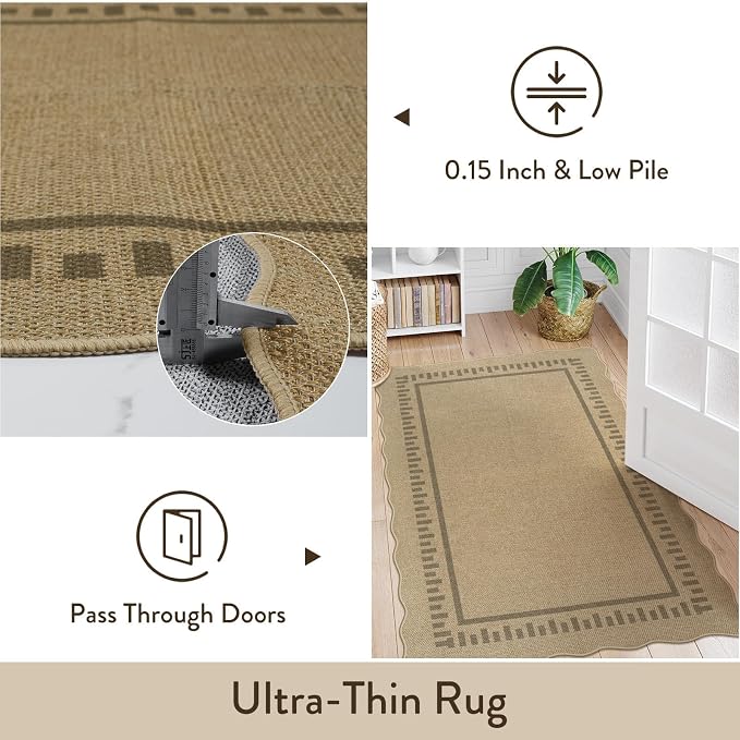 LIVEBOX Scalloped Washable 2x6 Runner Rug, Easy Jute Outdoor Rug Kitchen Tan - Image 7