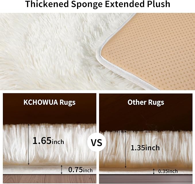 KICHOWUA Thick Area Rug 5x7 Cream White Fluffy Shag - Image 2