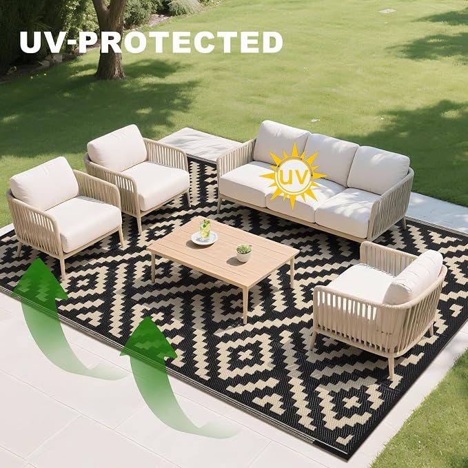 RURALITY Outdoor Rugs 5x8 Feet for Patios Clearance, Plastic Straw Waterproof - Image 6