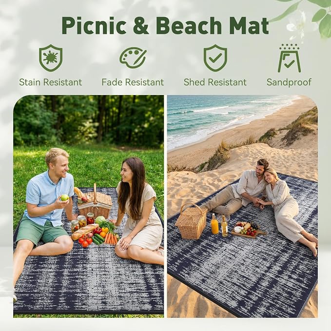 MontVoo Outdoor Rug Waterproof 9x18ft Outdoor Patio Rug Mat Reversible Plastic - Image 4