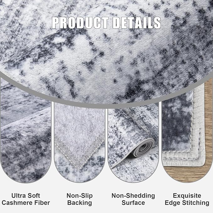 2'x6' Runner Rug Washable Rug: Modern Abstract Soft Thin Runner Rug Grey - Image 6