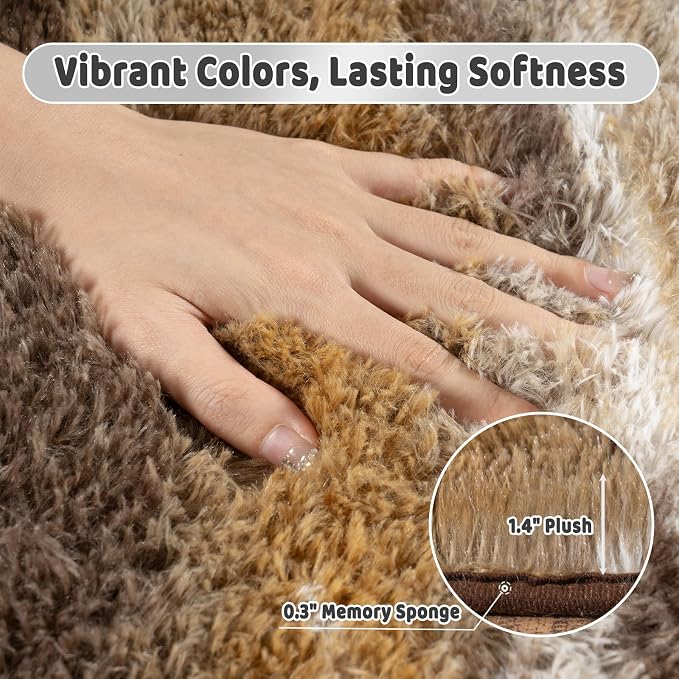 Shag Rugs for Living Room 8x10, Ultra Soft Abstract Brown Big Fuzzy Rugs for - Image 5