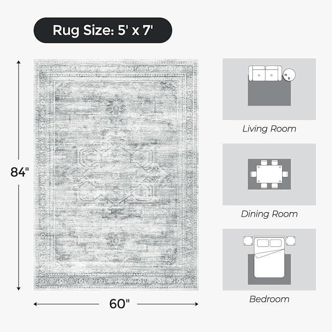 5x7 Washable Area Rugs for Living Room, Soft Faux Wool Carpets for Bedroom - Image 2