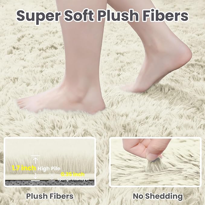 5x7 Area Rugs for Living Room Rug: Soft Fluffy Shag Cream White Rugs for Bedroom - Image 5