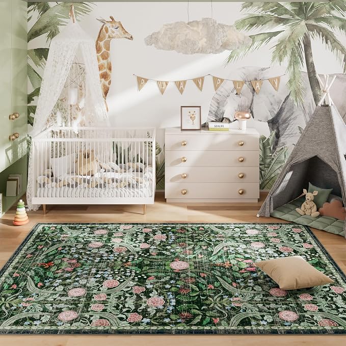 AMTOVO 5x7 Washable Area Rugs for Living Room, Vintage Boho Floral Distressed - Image 4