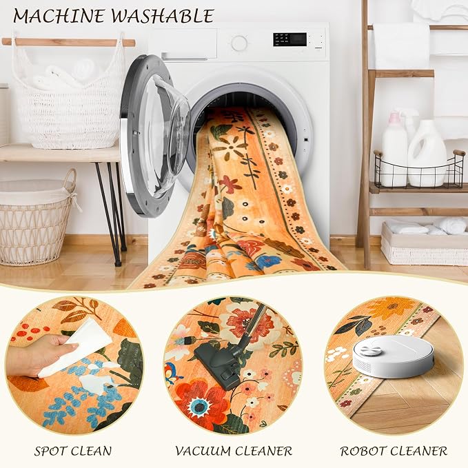 RELEANY Floral 4x6 Area Rugs Washable Print Boho Cute Carpet Non Slip Flower - Image 4
