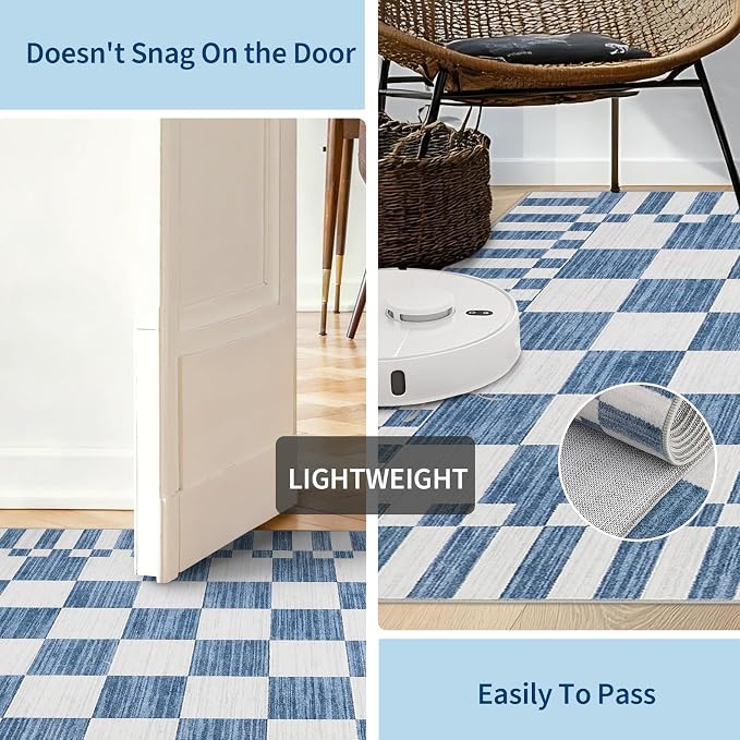 GarveeHome Dark Blue Checkered Rug 2x3 Washable Rug Non-Slip - Image 7