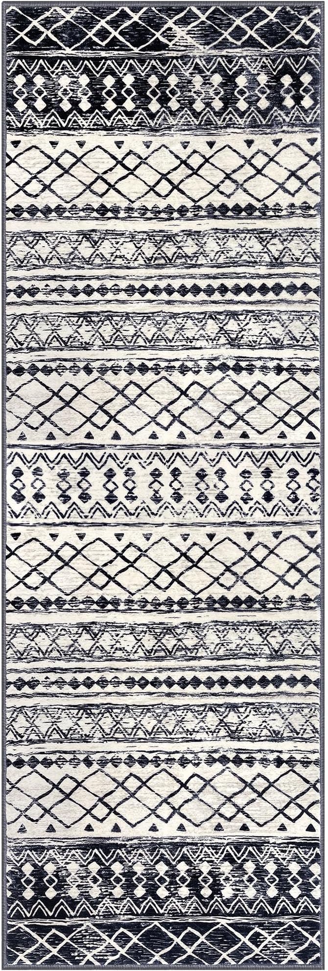 KUTA Moroccan Kitchen Rugs 3x8, Non-Slip Vintage Black Navy Blue Boho Hallway - Image 8