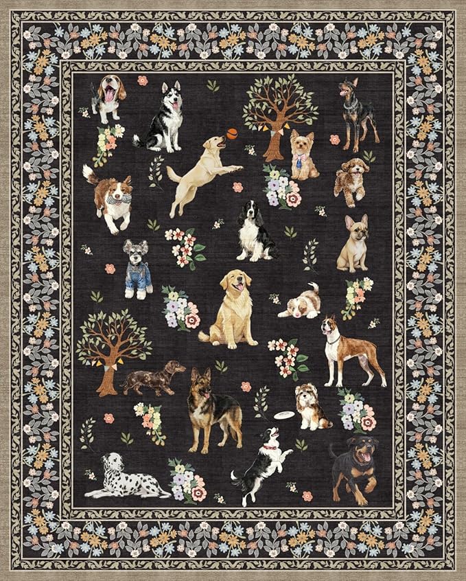 Black Living Room Rugs, Dogs Area Rugs 5x7 - Image 2