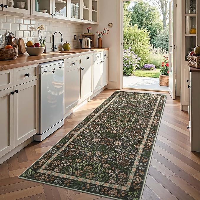 jinchan Zenith Floral Runner Rug 3x10 Washable Kitchen Runner Non-Slip Low-Pile by JINCHAN