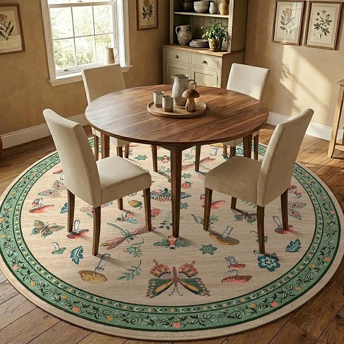 Mushroom Insect 5ft Round Rug Washable Non-Slip Soft Ultra-Thin Small Boho - Image 5