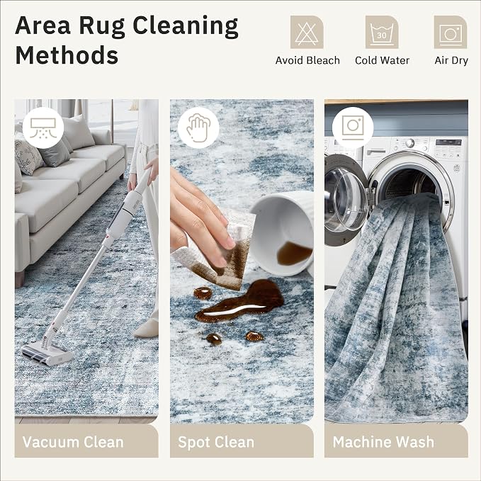 Soalmost 5x8 Area Rugs Blue/Grey Low Pile Indoor Washable Trendy Faded Style - Image 9