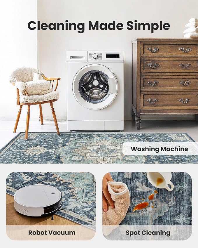 AMADA HOMEFURNISHING 2'6"x8' Washable Area Rug, Low-Profile Entryway Rug - Image 5