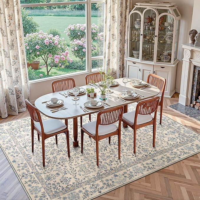 jinchan Zenith Floral 8x10 Area Rug Soft Low-Pile Living Room Rug Machine - Image 4
