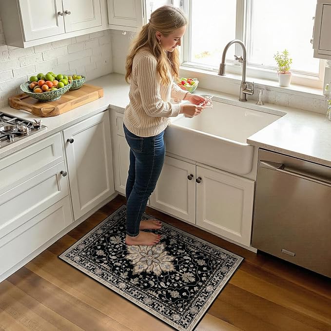 RELEANY Area Rugs Small 2'x3' Washable Non-Slip, Floral Vintage Distress - Image 2