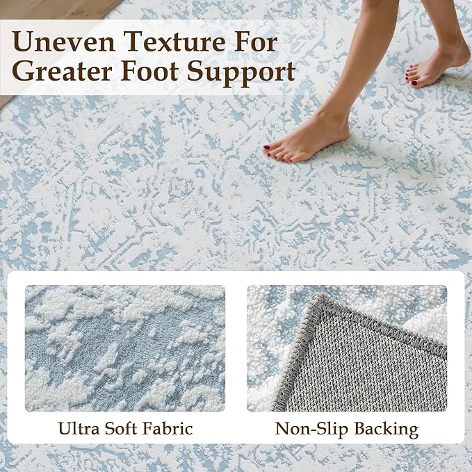 6x9 Fluffy Area Rug Blue Shag Neutral Carpet - Image 6