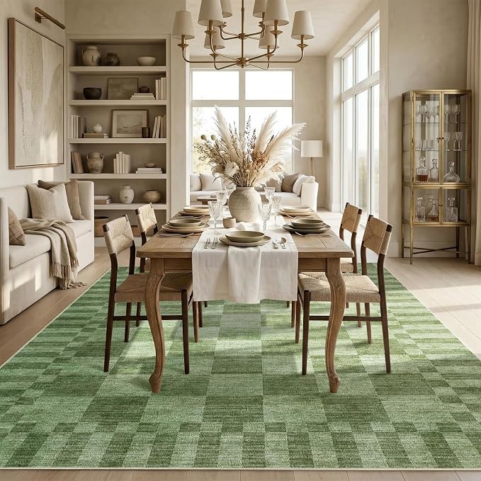 GarveeHome Moss Green Checkered Rug 5×7 Area Rugs - Image 4