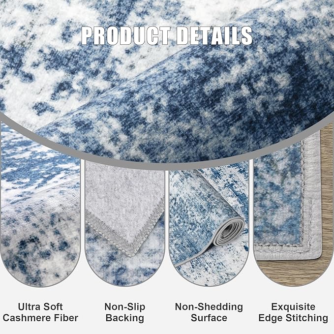 Round Area Rug for Living Room: 5 ft Washable Modern Abstract Soft Thin Rug - Image 5