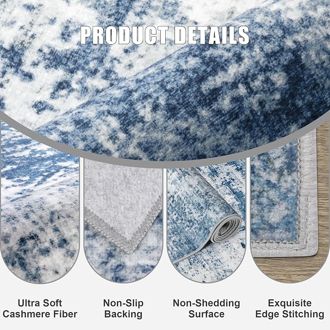 2.6'x10' Runner Rug Washable Rug: Modern Abstract Soft Thin Runner Rug Blue - Image 6