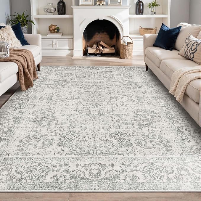 Rugxara 6x9 Washable Area Rug for Living Room, Neutral Vintage Large Boho Rugs by Rugxara