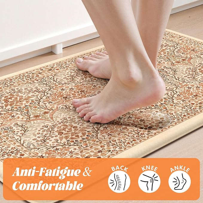 Collive Kitchen Mats Cushioned Anti Fatigue, Fall Vintage Floral Kitchen Rug - Image 3