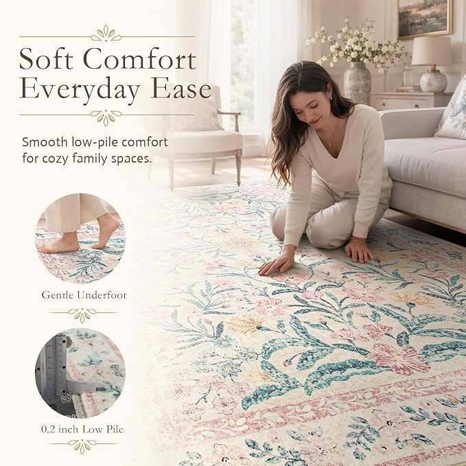 Wonnitar Pink Rugs for Nursery, 5x7 Washable Rug for Bedroom Girls, Boho Soft - Image 6