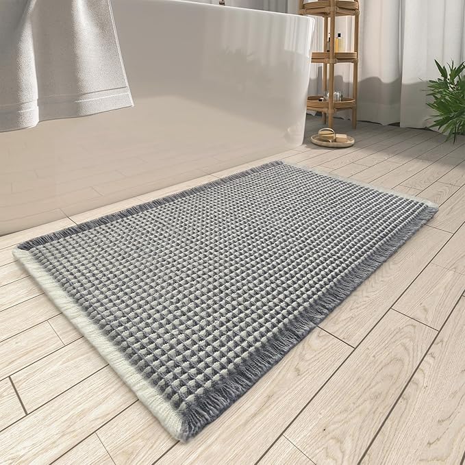 AMOAMI Upgraded Waffle Bath Mat, Super Absorbent Non Slip Bath Mats by AMOAMI