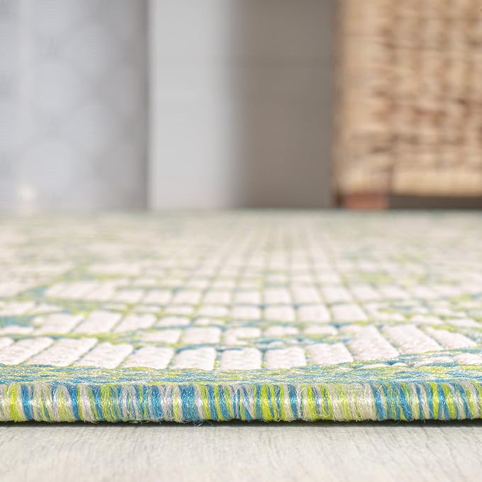 JONATHAN Y Vintage Filigree Indoor Outdoor Area Rug 5X8 Cream/Green, Madrid - Image 7