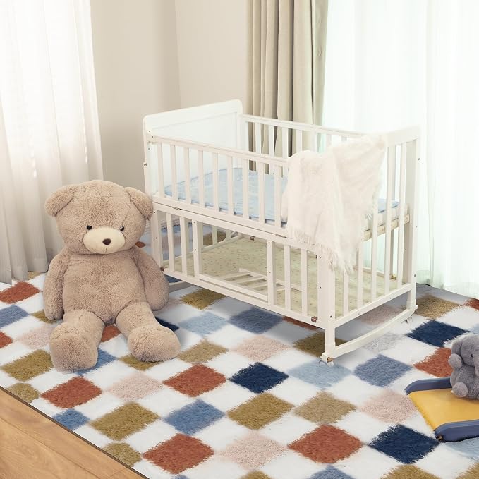 Super Soft Rug for Bedroom, 8x10 Ft Rainbow Area Rug Classic Checkered Shaggy - Image 5