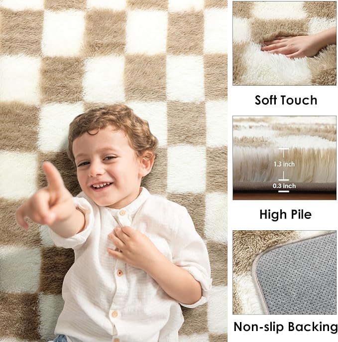 KICMOR 6x9 Rugs for Living Room Beige and Cream White, Large Big Fluffy Shag - Image 2