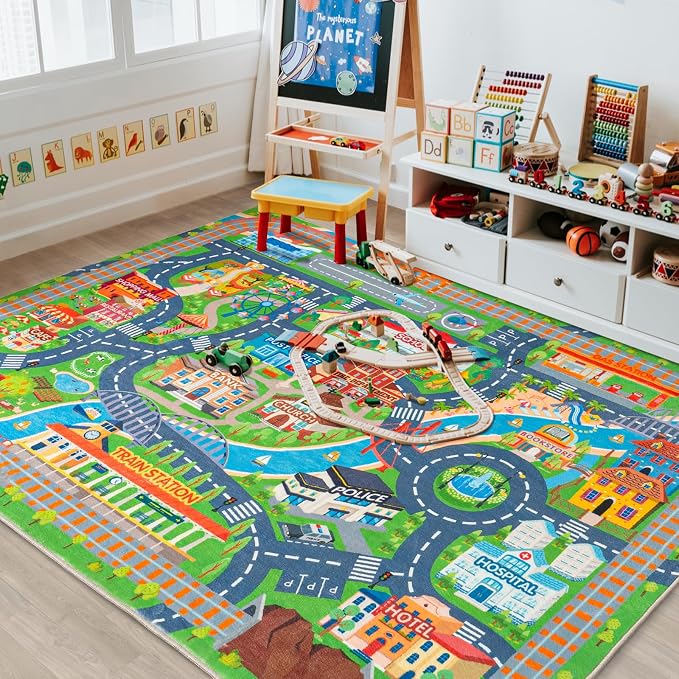 Car Rug Play Mat for Kids Toy Cars, 2 Packs 3'x4'/ 36"x48" Road Traffic Playmat by PlumlikHomeDecor