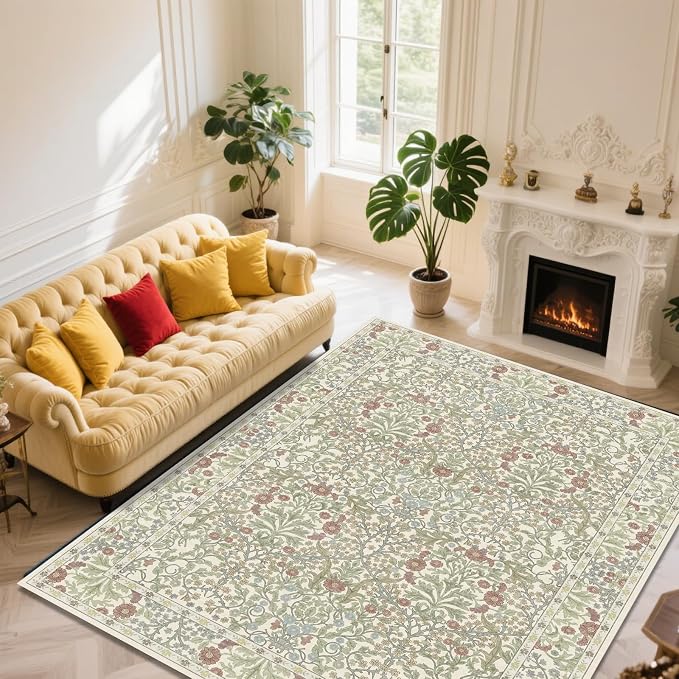 Vintage Light Green Living Room Rug, 9x12 Washable Area Rugs by Unknown