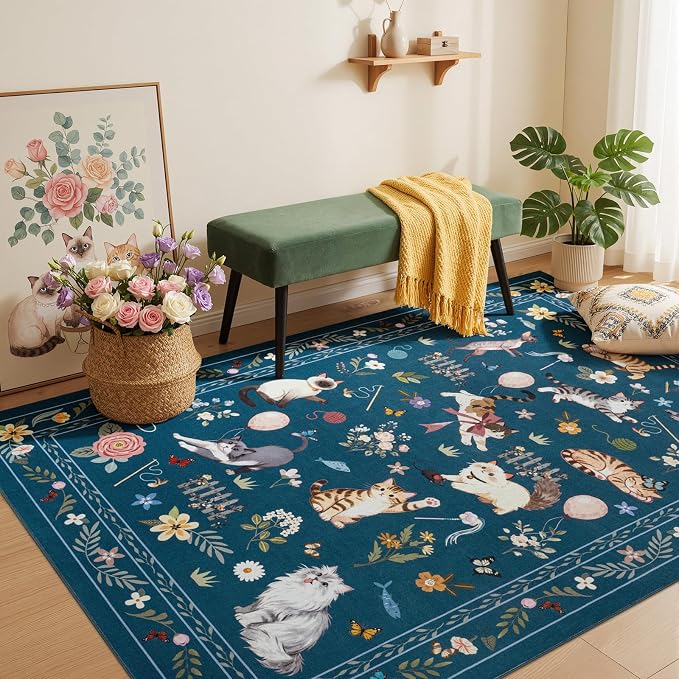 Unirea 3x5 Dark Blue Cat Area Rug - Image 8