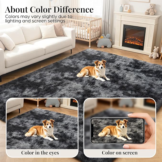 Area Rug for Living Room Bedroom: 9x12 Black Grey Soft Fluffy Shag Upgrade - Image 7
