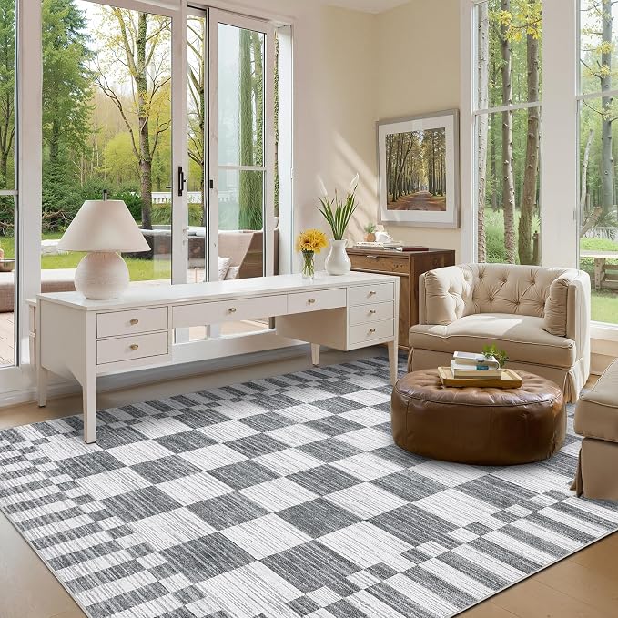 GarveeHome Grey Checkered Rug 4×6 Area Rugs - Image 2