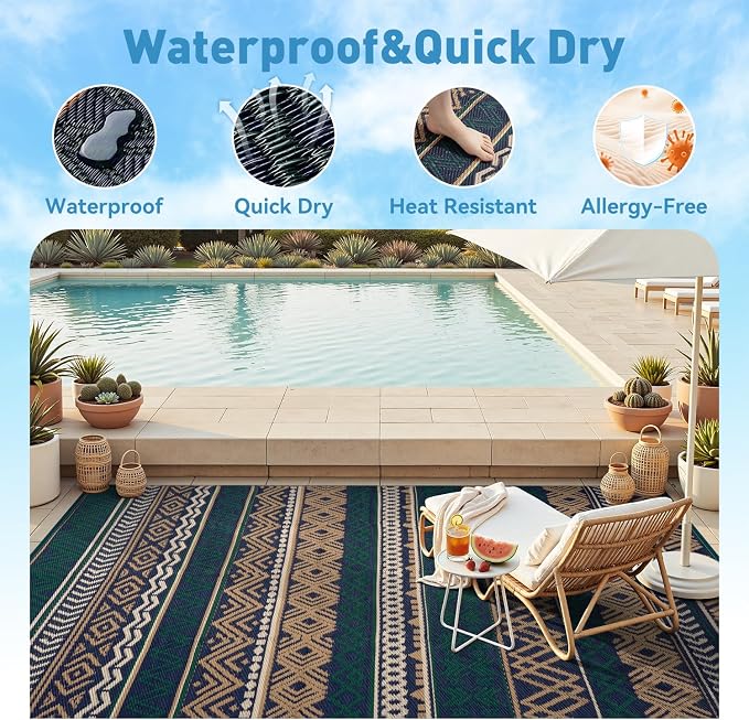 MontVoo Outdoor Rug Carpet Waterproof-Patio Rug Mat 5x8 Reversible RV Outdoor - Image 2