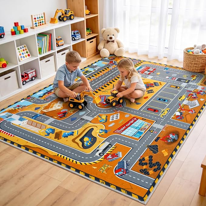Kids Playroom Rug 3x4 Ft, Washable Car Rugs Play Mat, Non-Slip Soft Learning by Quntue