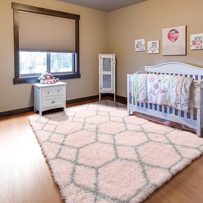 ONASAR 5x7 Area Rugs for Living Room Bedroom, Fluffy Pink and Grey Throw Rug - Image 9