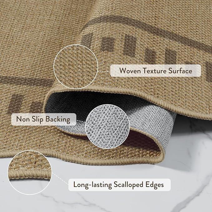 LIVEBOX Scalloped Washable 2x6 Runner Rug, Easy Jute Outdoor Rug Kitchen Tan - Image 5