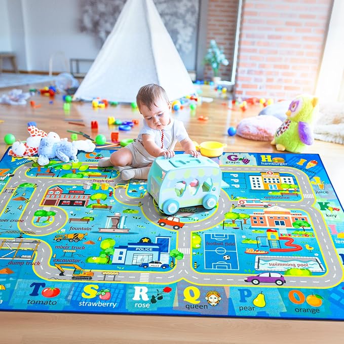 Chicrug 9x12 Car Road Area Rug for Kids Playroom Bedroom, Non Slip Low Pile - Image 7