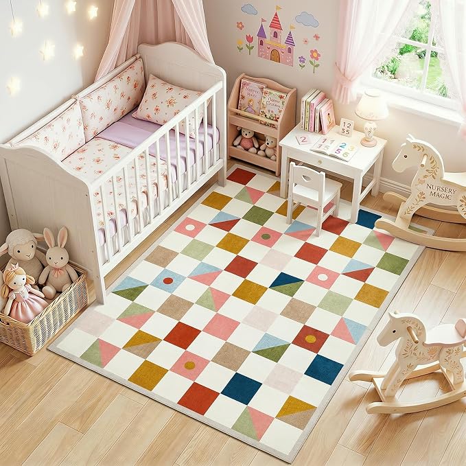 Terrug 3x5 Checkered Rug for Entryway, Soft Low Pile Stain Resistance Carpet - Image 2