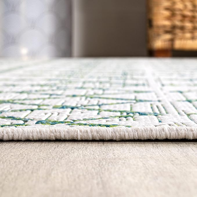 JONATHAN Y Moroccan Geometric Indoor Outdoor Area Rug 5X8 Green/Ivory, Ourika - Image 7