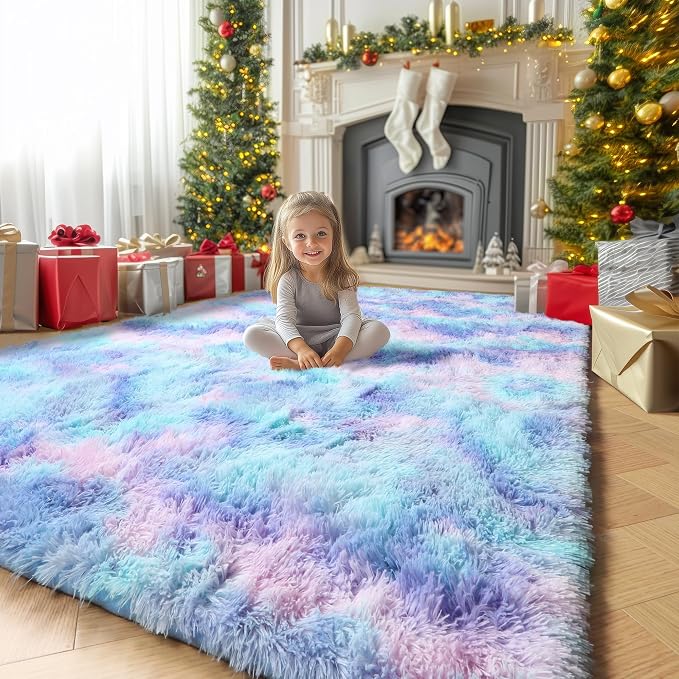 Amdrebio Blue Purple Rainbow Mermaid Rugs 6x9 by Amdrebio