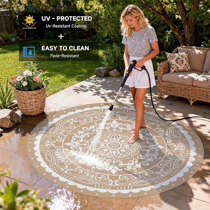 Pauwer Waterproof Outdoor Rug 8ft, Reversible Plastic Straw Patio Camping Rug - Image 4